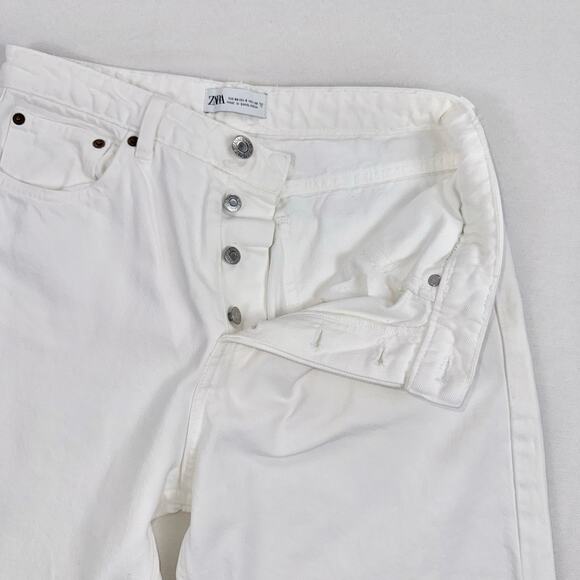 Zara Women's High Waist Button Fly Straight Leg Jean Size 8 White - Picture 3 of 13
